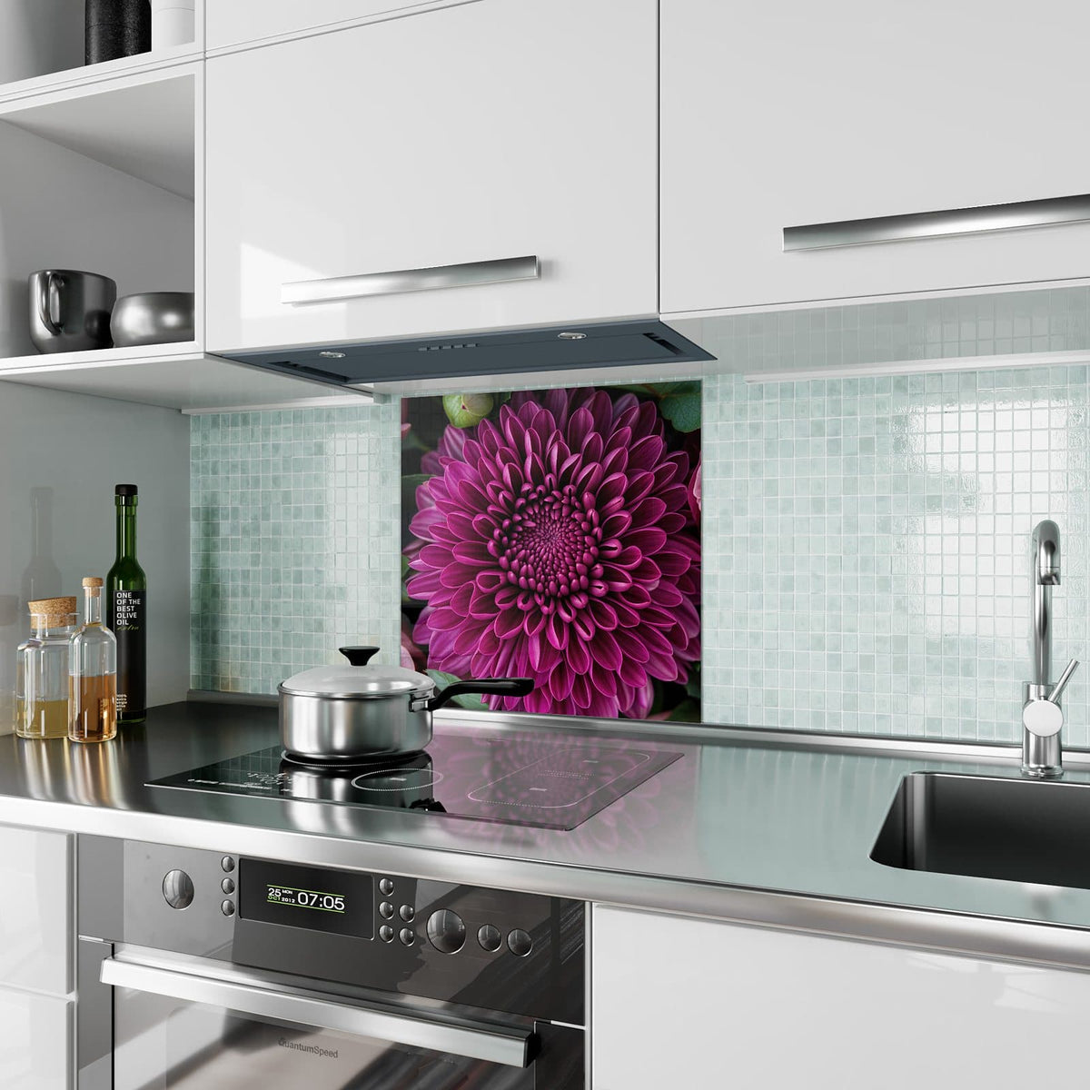 Küchenrückwand Magenta Chrysantheme aus Glas – Magentafarbene Chrysantheme ganz nah
