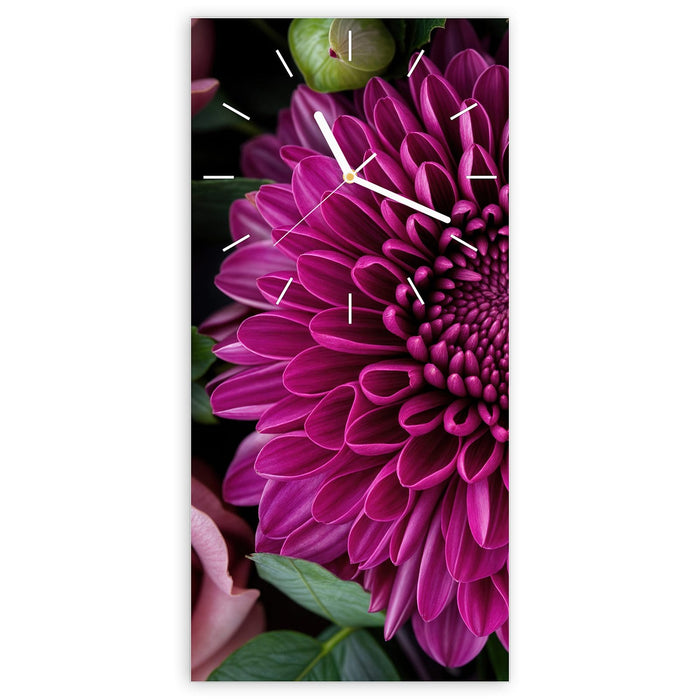 Wanduhr Stille Blumenarrangement aus Glas – Hochformat 30 × 60 cm mit Ziffernblatt Linie