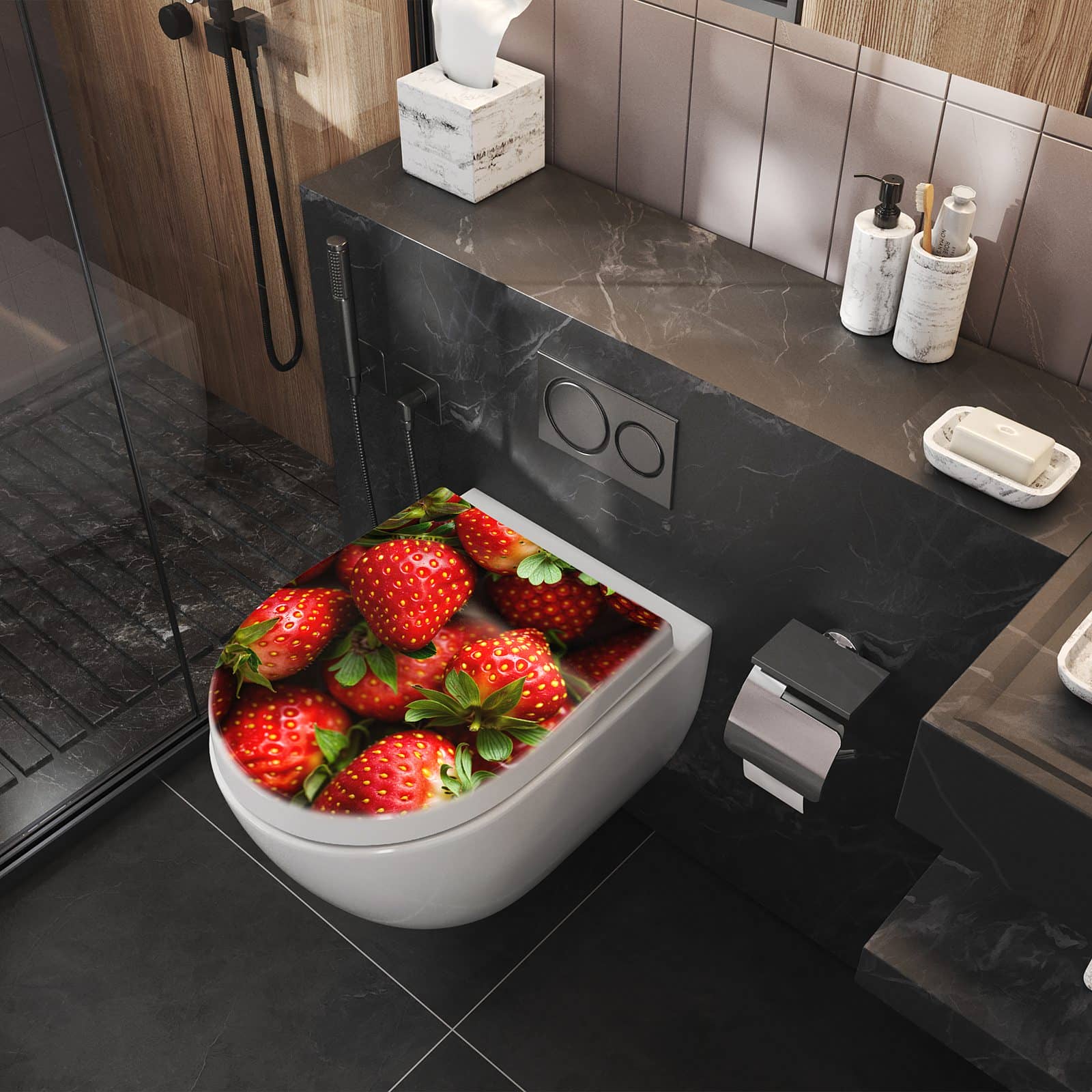WC-Sitz mit Absenkautomatik Frische Erdbeeren