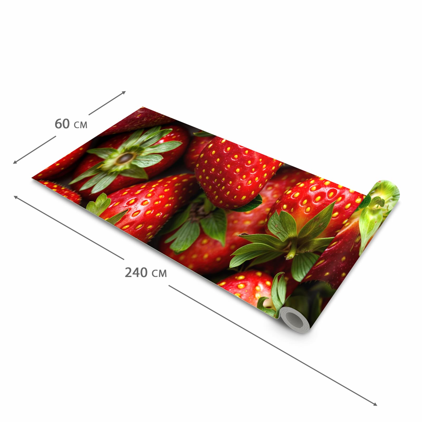 Rutschfester Küchenteppich mit Motiv Frische Erdbeeren in der Grösse 80x300 cm für sicheres Aufbewahren