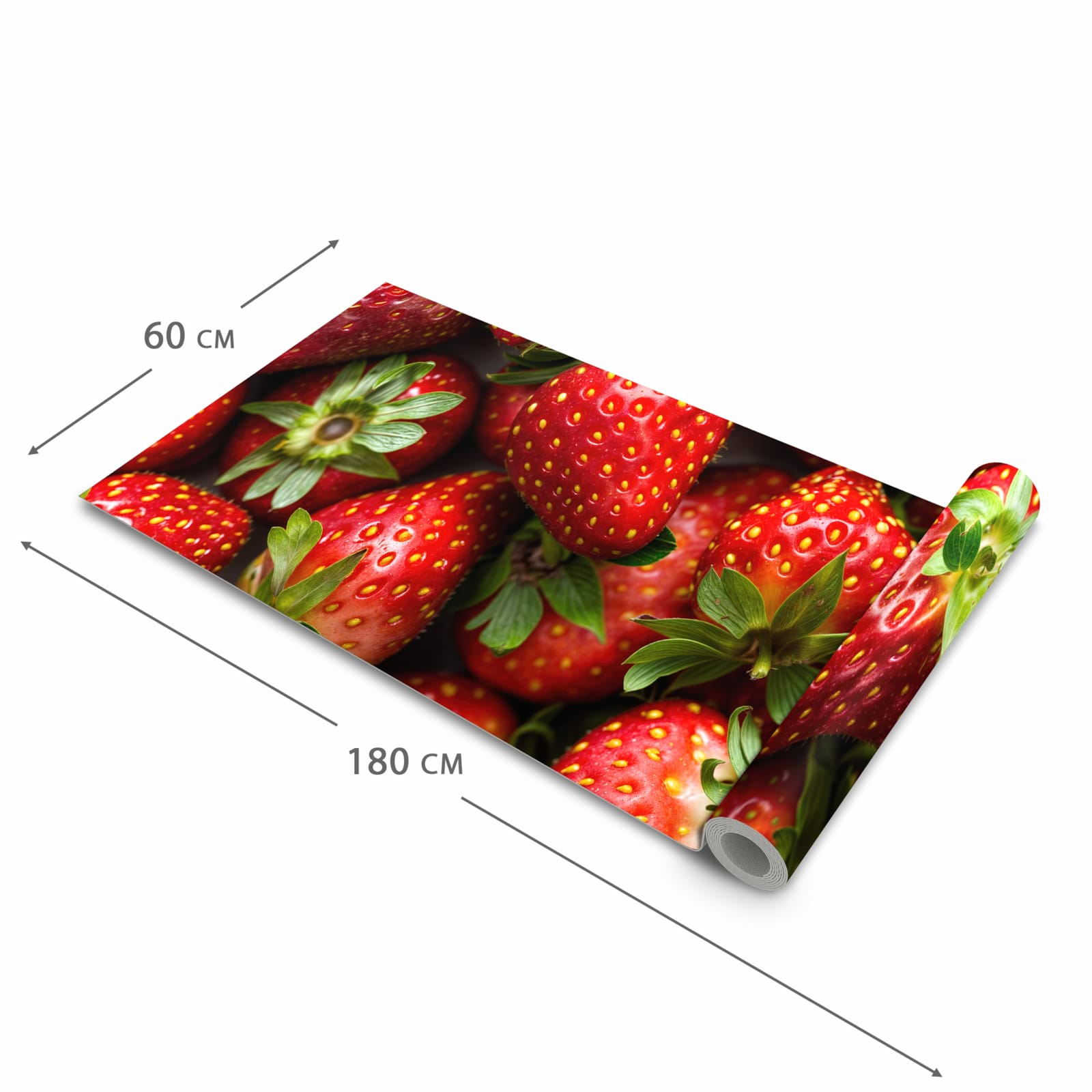 Formstabiler großer Küchenteppich mit Motiv Frische Erdbeeren in der Größe 80x300 cm