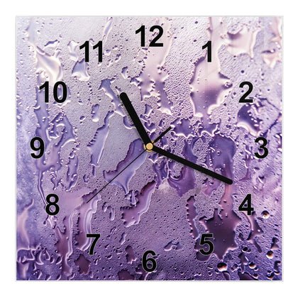 Wanduhr Quadratisch mit dem Motiv Kondenstropfen in Lila