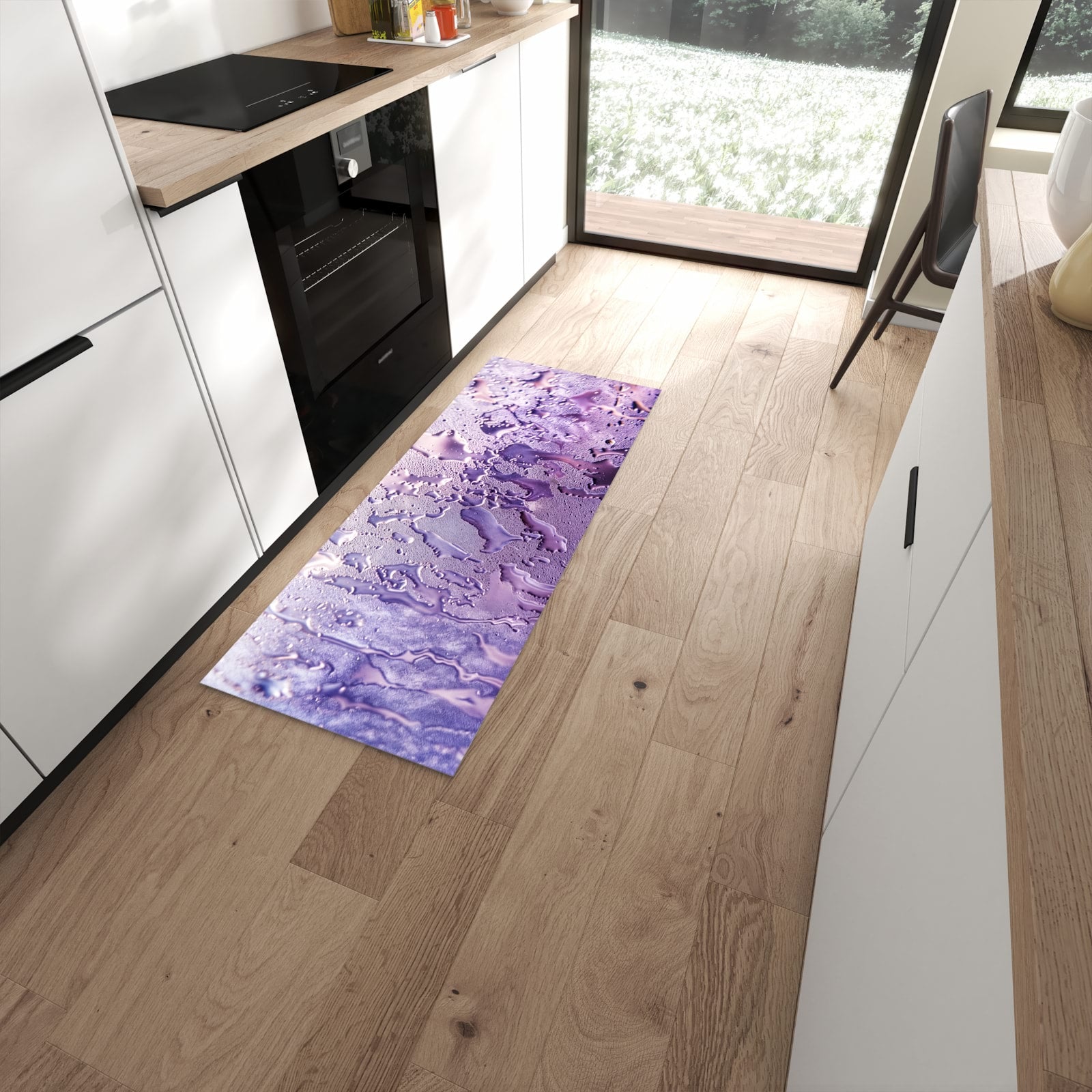 Farbbeständiger Teppichläufer mit Motiv Rauchige Tropfen in moderner Küche #grösse_60 x 150 cm