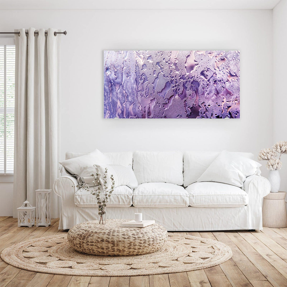 Wandbild - Kondenstropfen in Lila - Querformat – Beschlagene Fläche in Lila