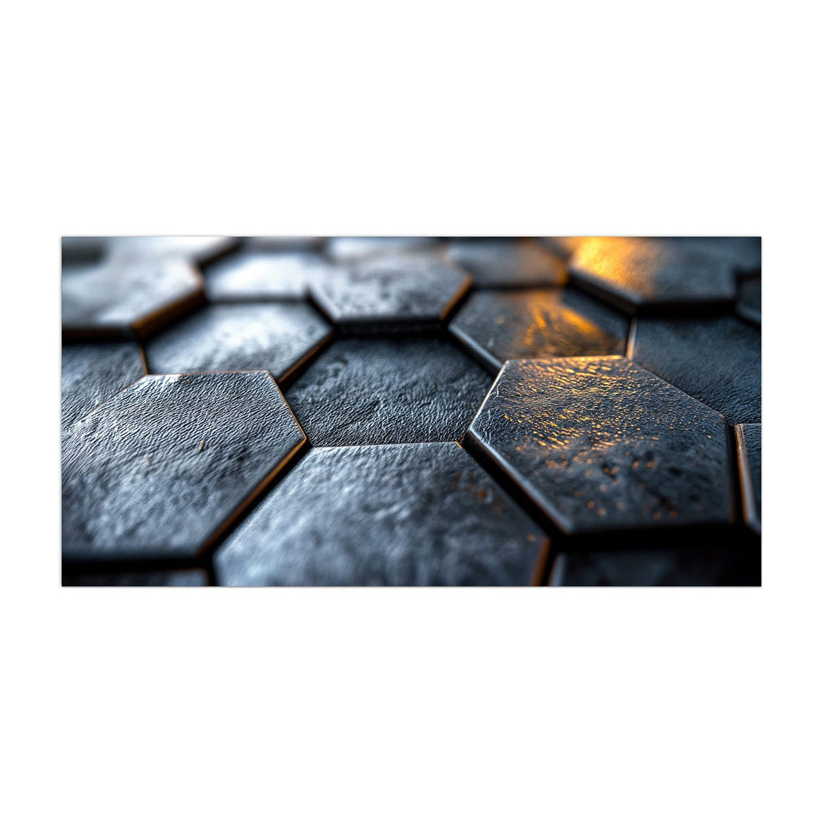 Küchenrückwand aus Glas Dunkle Hexagonfliesen im Hochformat, Motiv bildfüllend von vorn