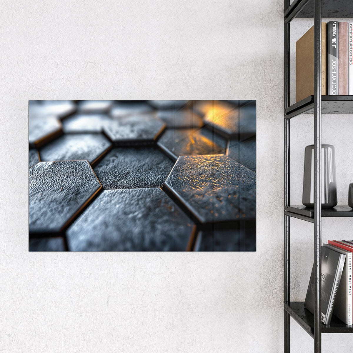Magnettafel - Dunkle Hexagonfliesen – Dunkle Sechseckplatten mit Goldlicht