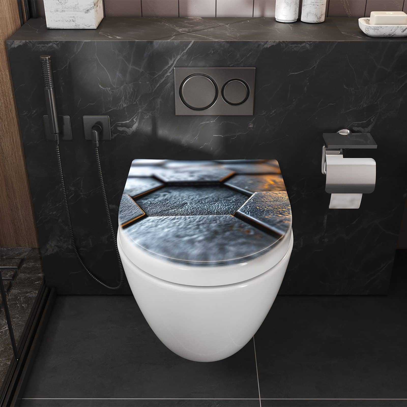 WC-Sitz mit Absenkautomatik Hexagon Fliesenstrukur
