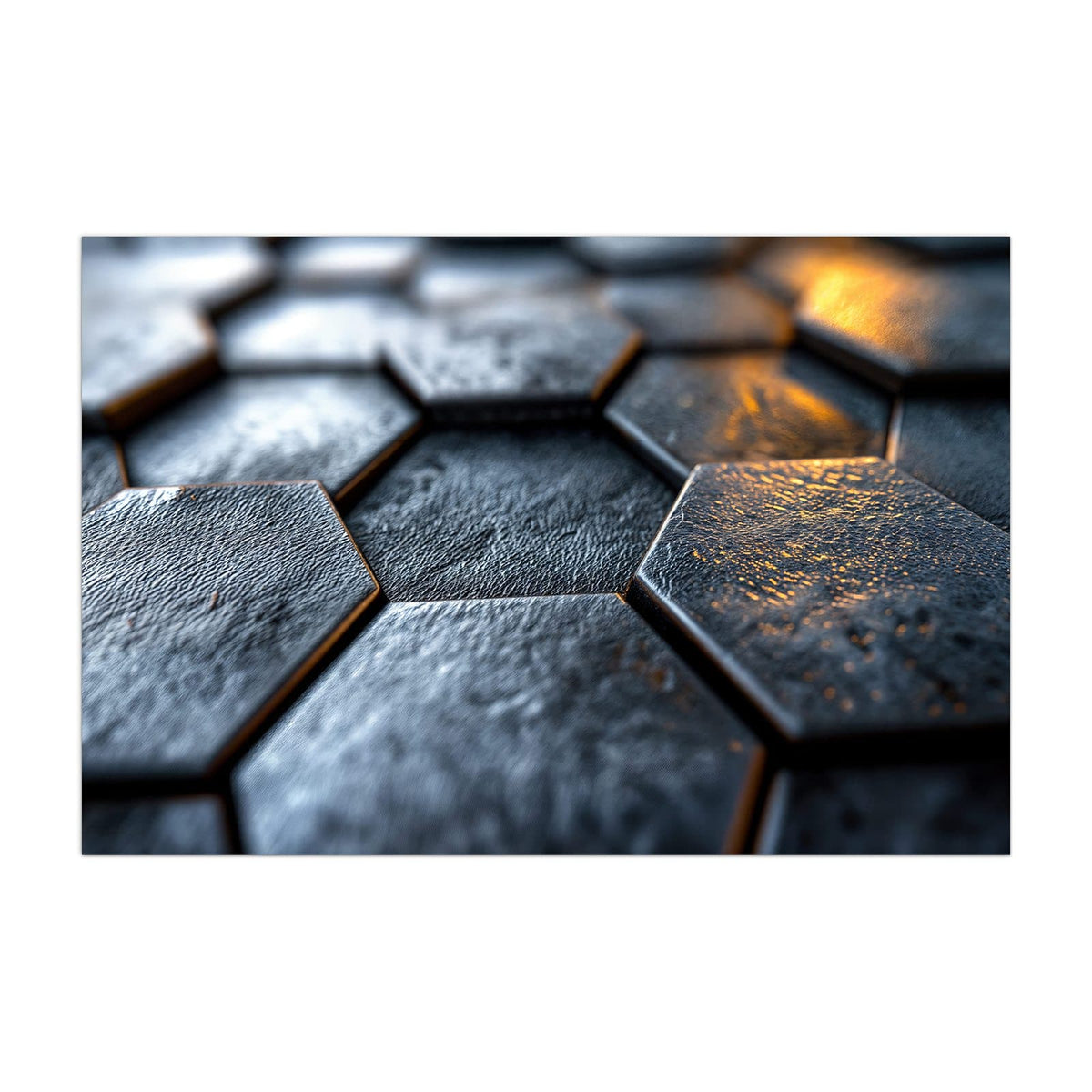 Küchenrückwand aus Glas Dunkle Hexagonfliesen im Hochformat, Motiv bildfüllend von vorn