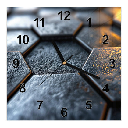 Wanduhr Quadratisch mit dem Motiv Dunkle Hexagonfliesen