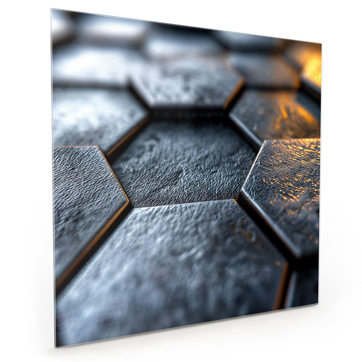 Küchenrückwand aus Glas im quadratischen Format mit Motiv Dunkle Hexagonfliesen #grösse_40 x 40 cm #grösse_50 x 50 cm #grösse_60 x 60 cm