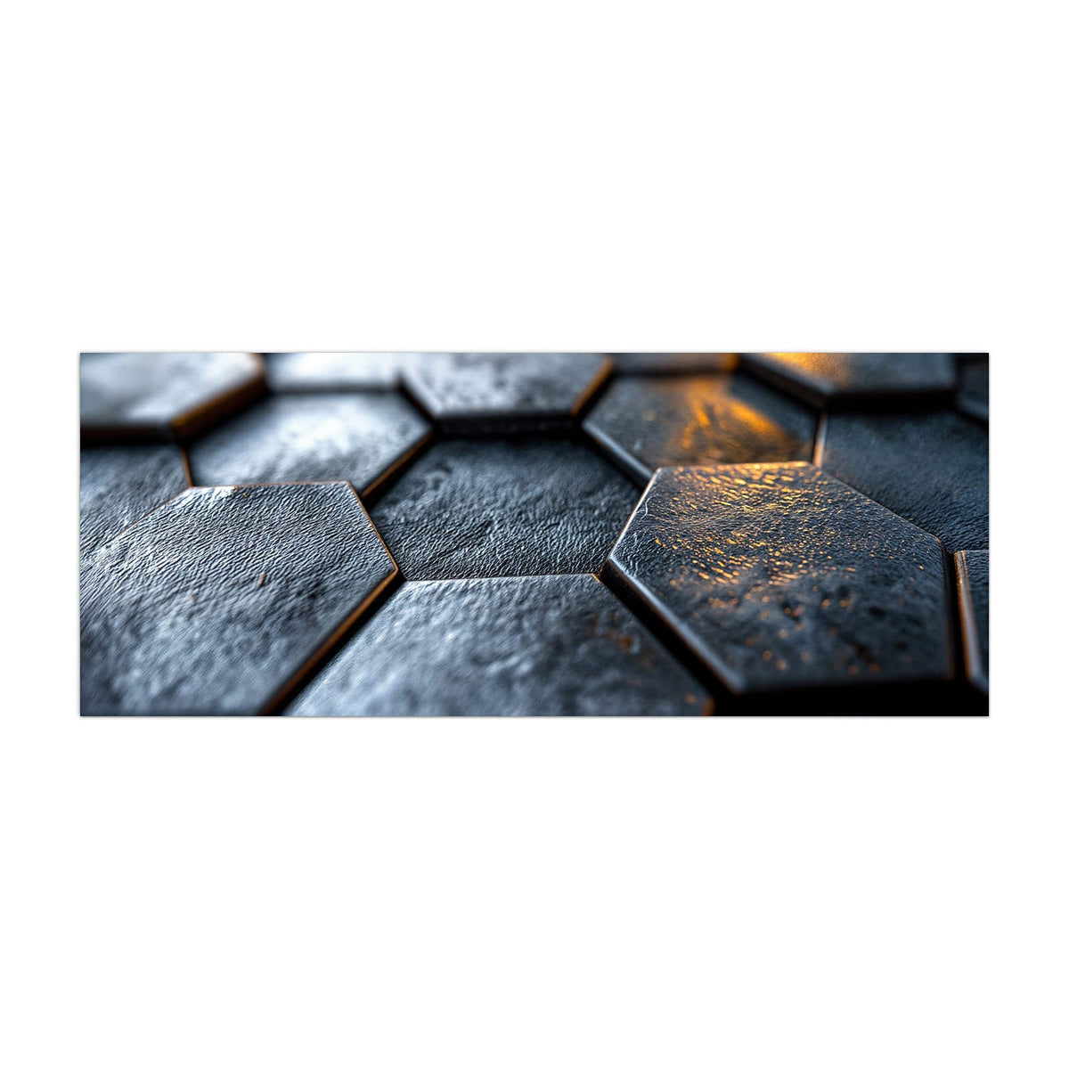 Küchenrückwand aus Glas Dunkle Hexagonfliesen im Hochformat, Motiv bildfüllend von vorn