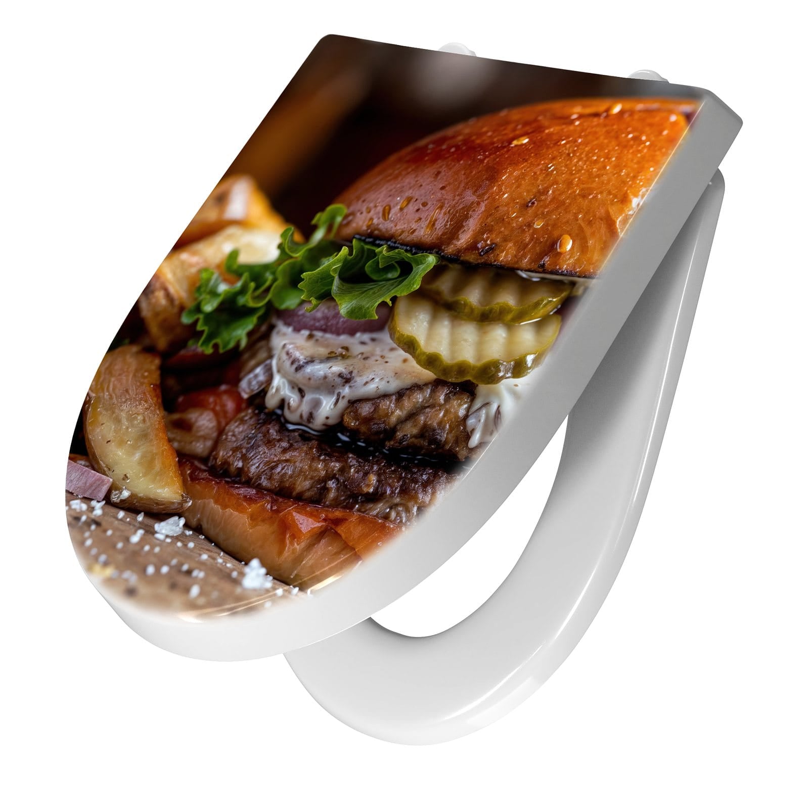 WC-Sitz mit Absenkautomatik Burger mit Pommes