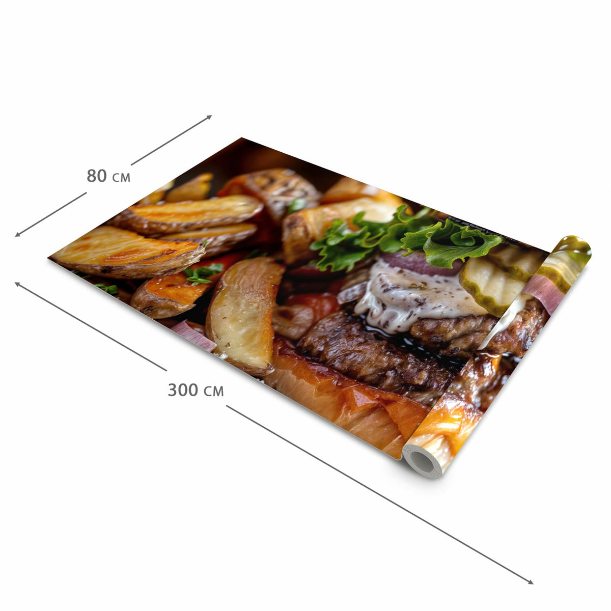 Küchenläufer mit Motiv Burger mit Pommes in der Grösse 80x280 cm für Ordnung & Übersicht