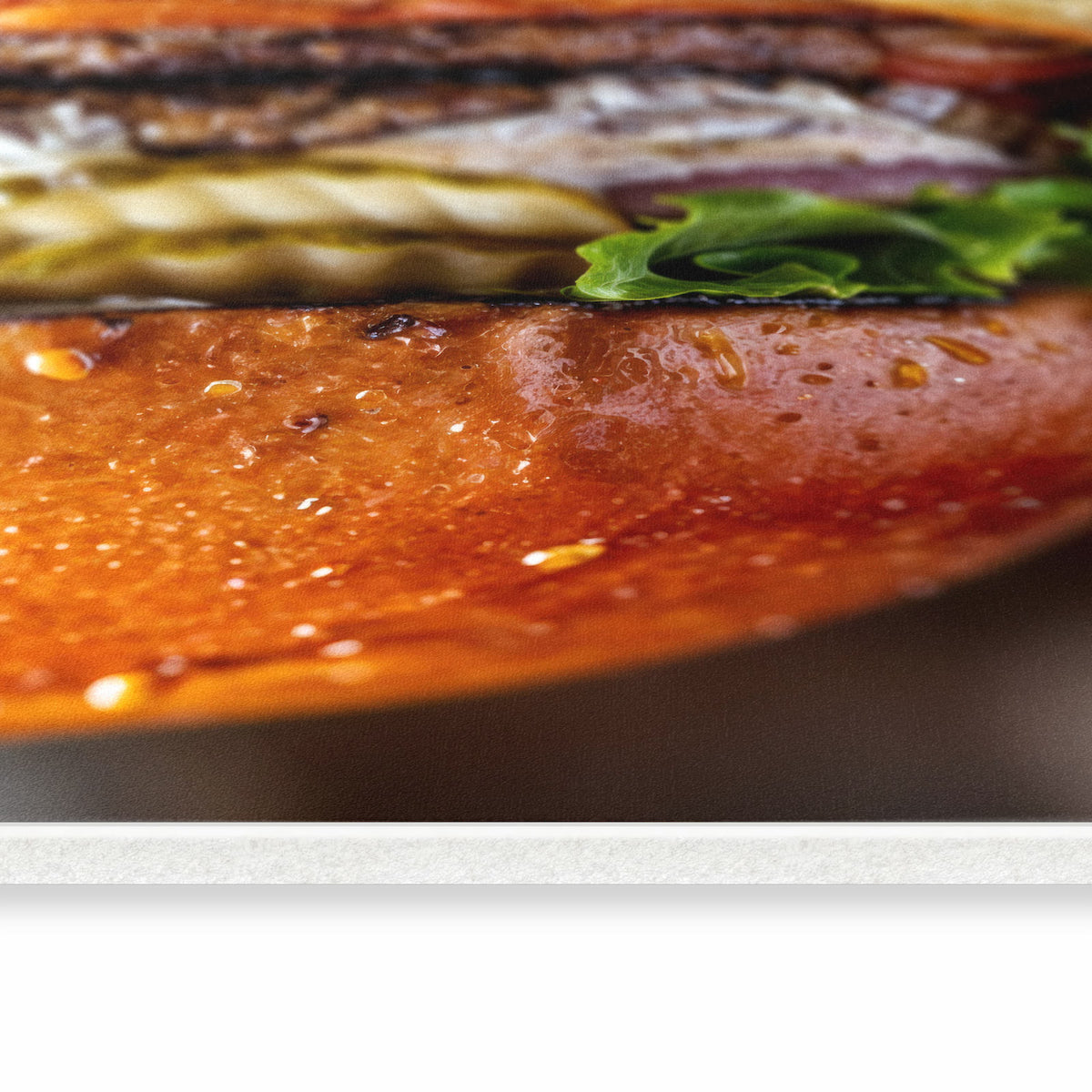 Strapazierfähiger Küchenteppich mit Motiv Burger mit Pommes in seitlicher Ansicht