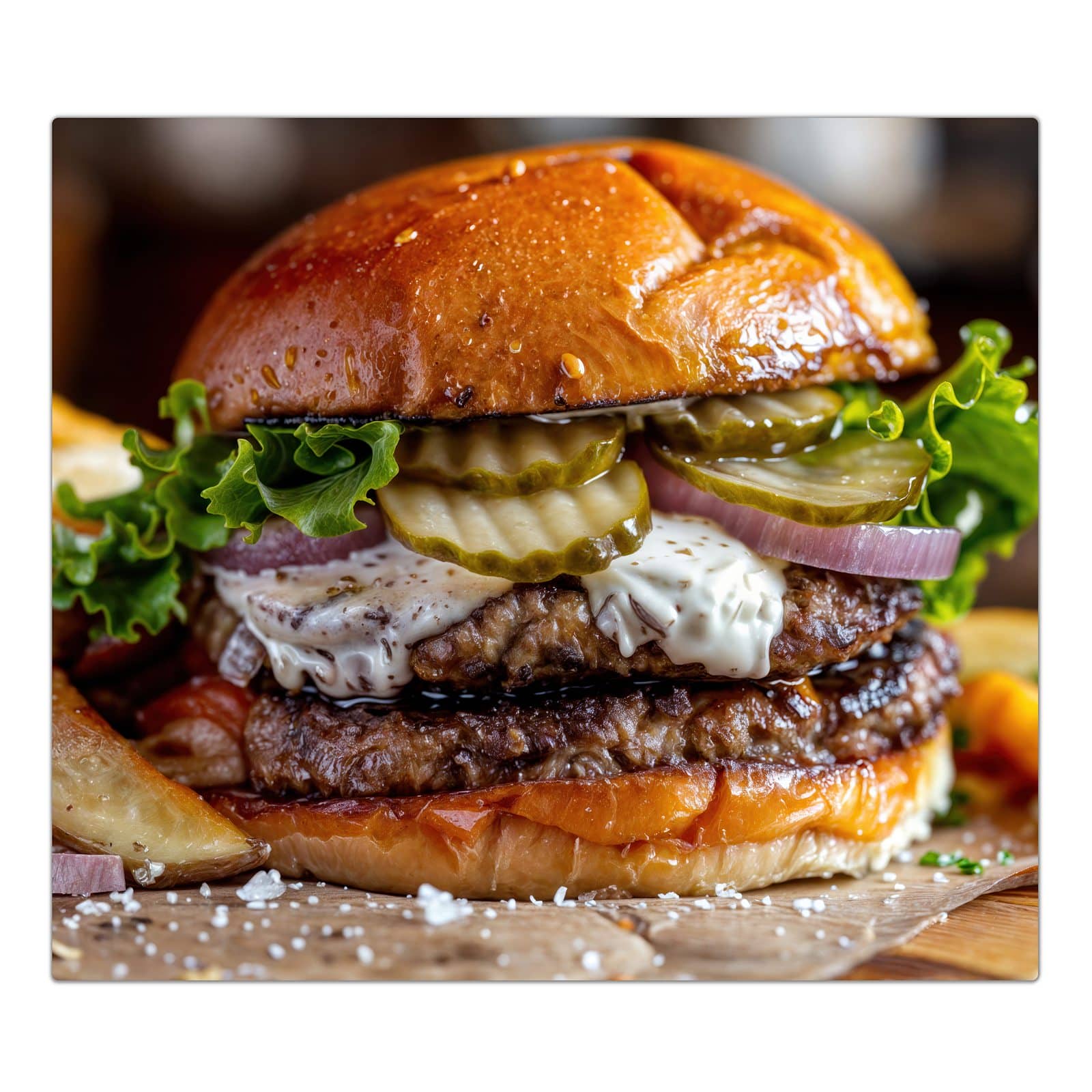 1-teilige Ceranfeldabdeckung mit Burger mit Pommes-Motiv in der Frontansicht #grösse_1-Teilig (60x52cm)