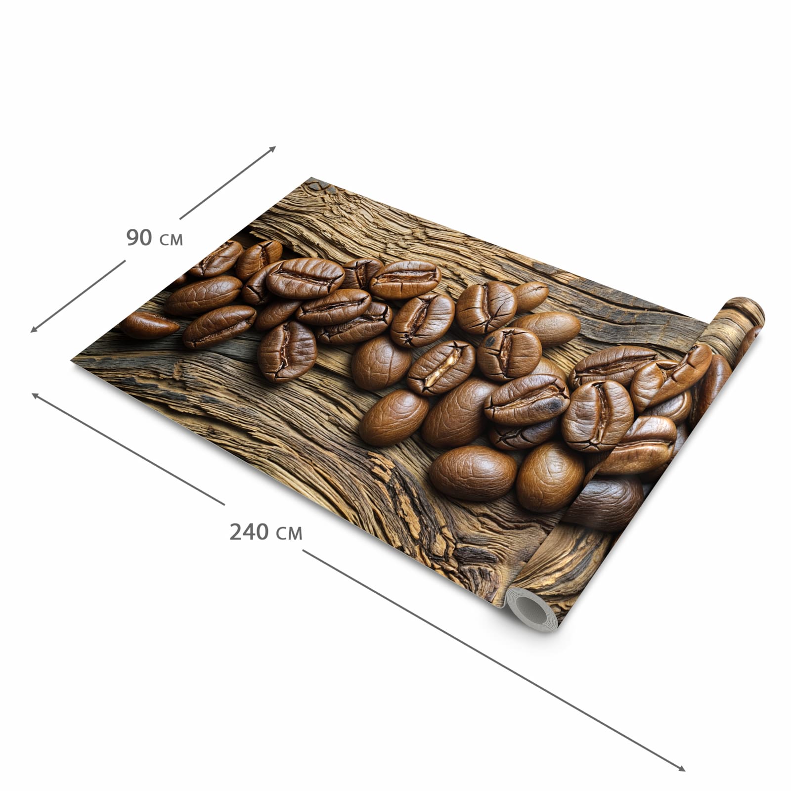 Komfortabler Küchenläufer nach Maß mit Motiv Kaffeebohnen Holz in der Größe 80x280 cm