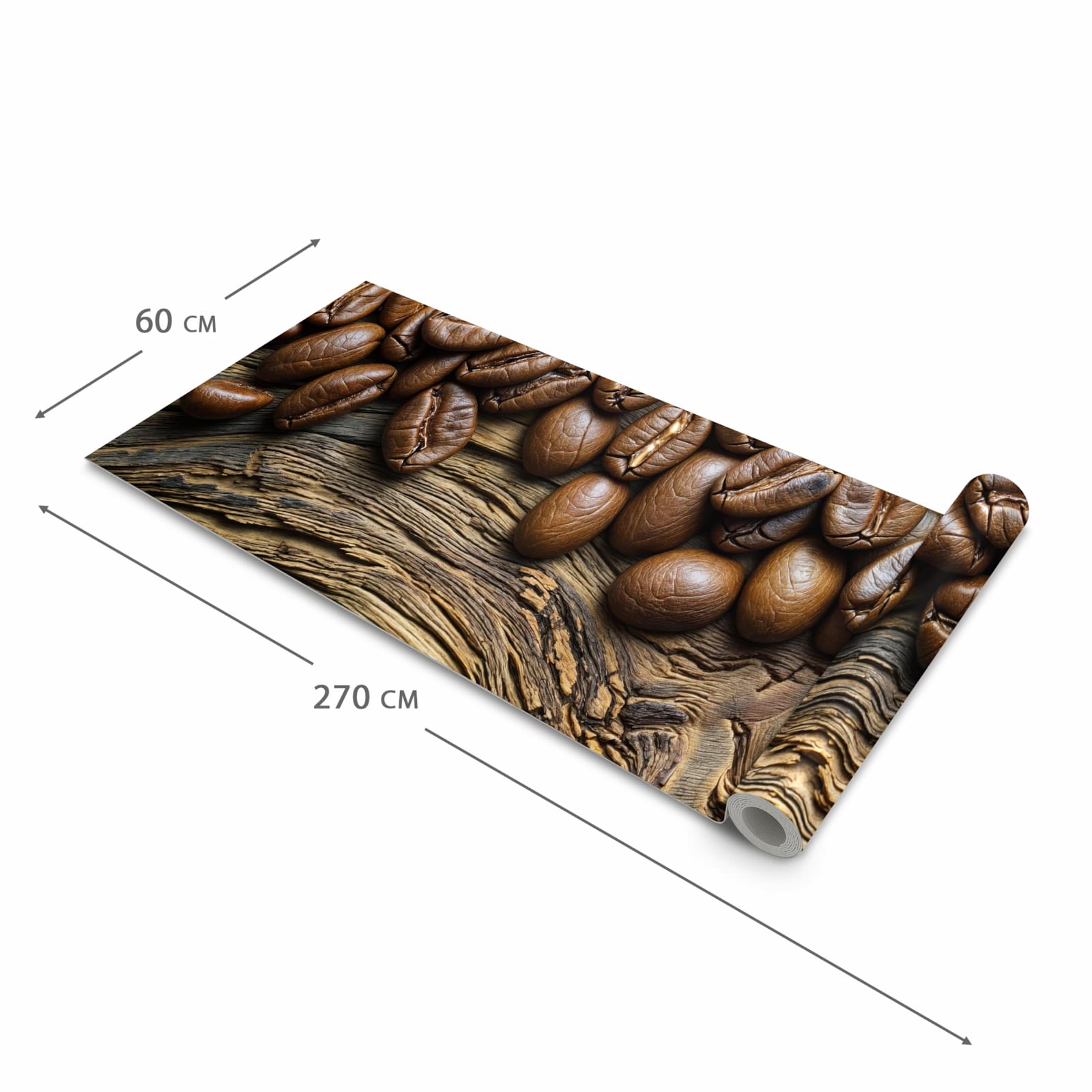 Komfortabler Küchenläufer mit Motiv Kaffeebohnen Holz in der Grösse 80x280 cm