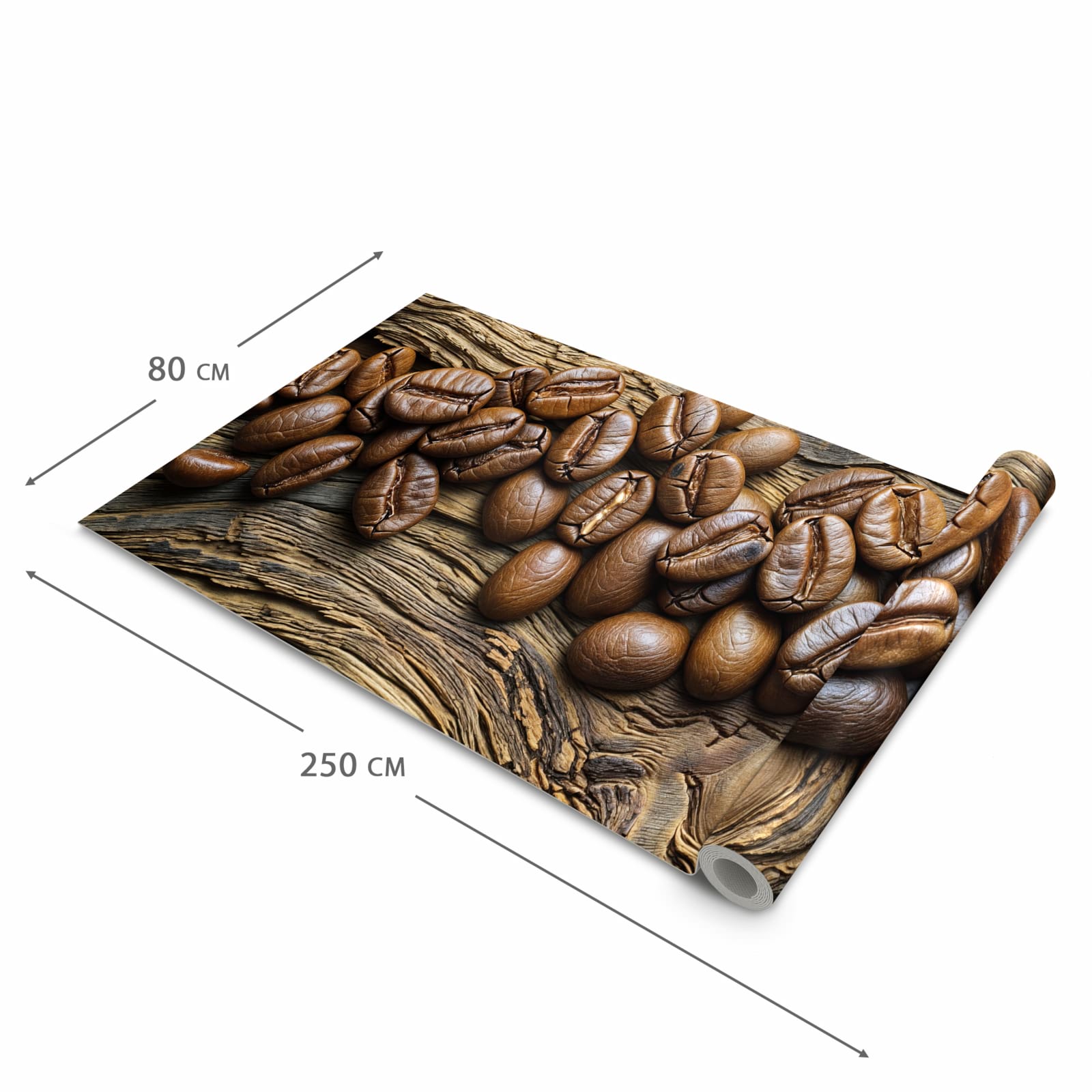 Geruchsneutraler rutschfester Küchenläufer mit Motiv Kaffeebohnen Holz in der Grösse 80x280 cm