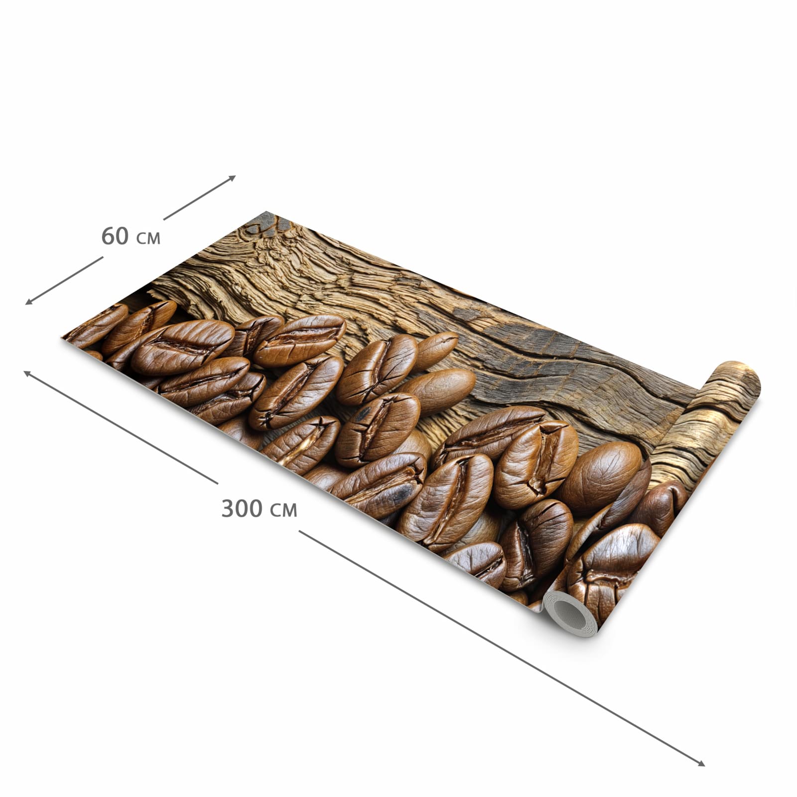 Wasserabweisender Küchenläufer mit Motiv Kaffeebohnen Holz in der Grösse 80x280 cm