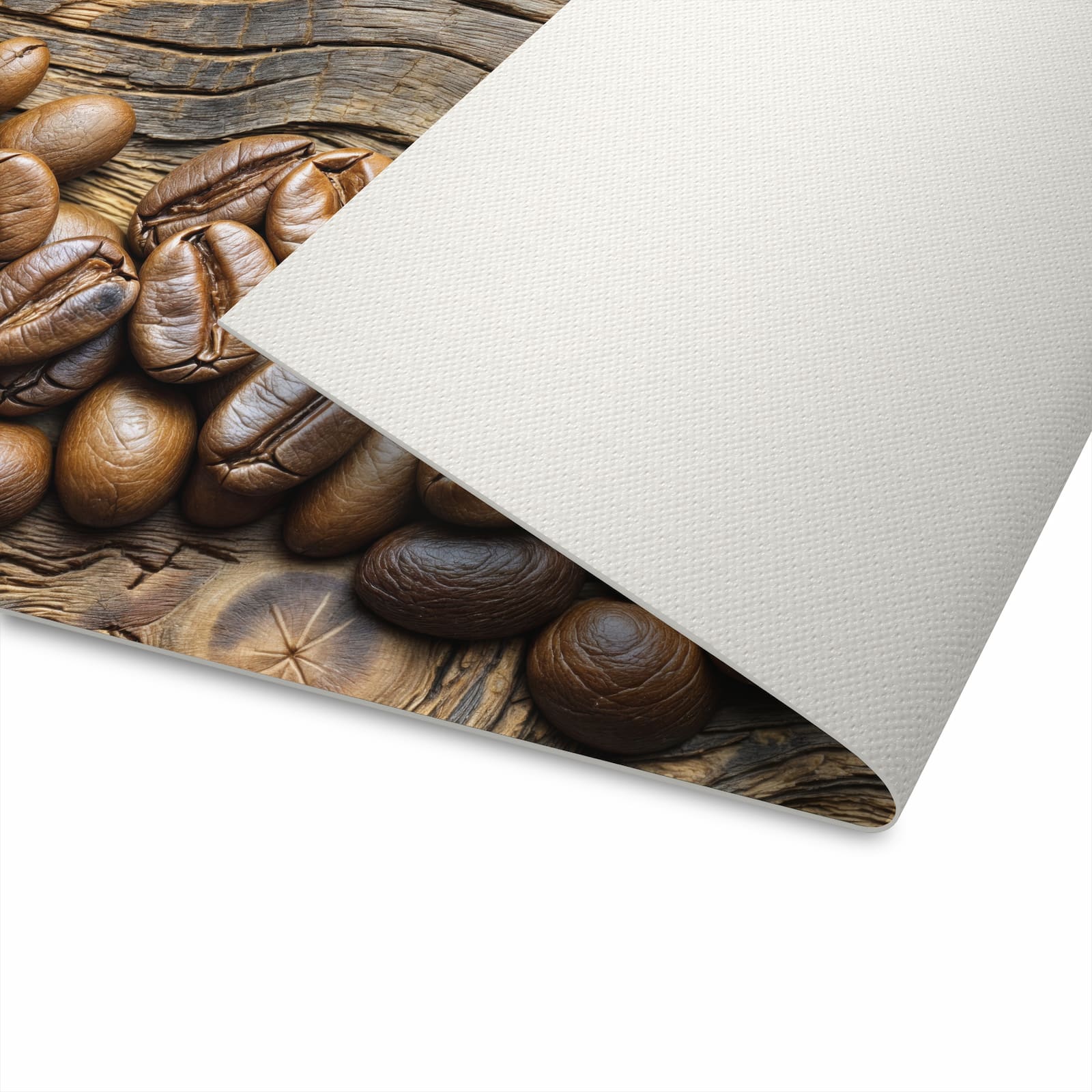 Komfortabler moderner Küchenläufer mit Motiv Kaffeebohnen Holz für angenehmes Stehen