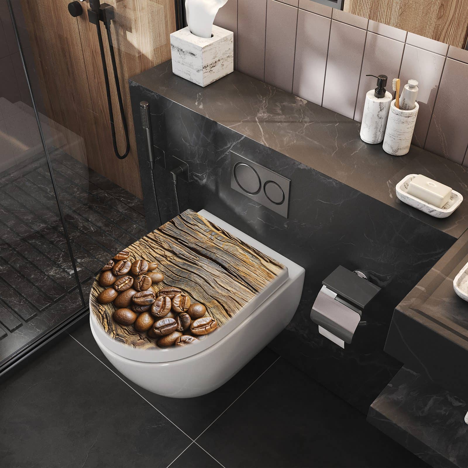 WC-Sitz mit Absenkautomatik Kaffeebohnen Holz