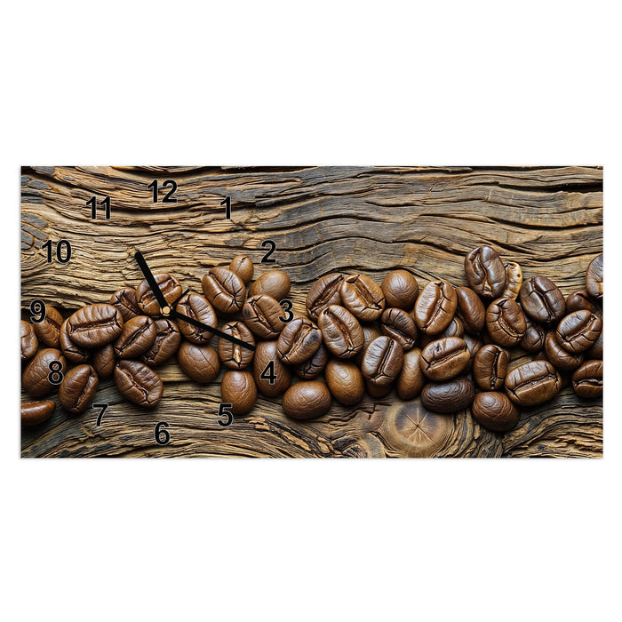 Wanduhr Kaffeebohnen Holz aus Glas – Querformat 60 × 30 cm mit Ziffernblatt Modern