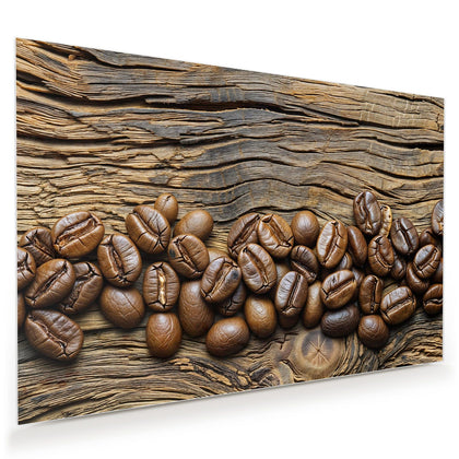 Wandbild mit dem Motiv Kaffeebohnen auf Altholz
