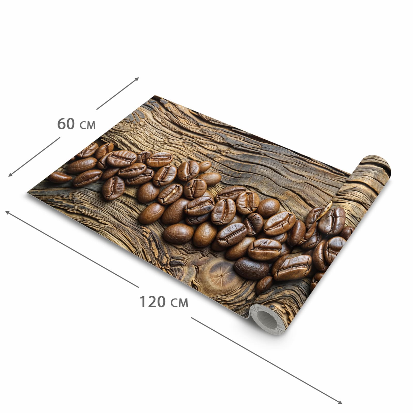 Zeitsparender großer Küchenteppich mit Motiv Kaffeebohnen Holz in der Größe 80x280 cm