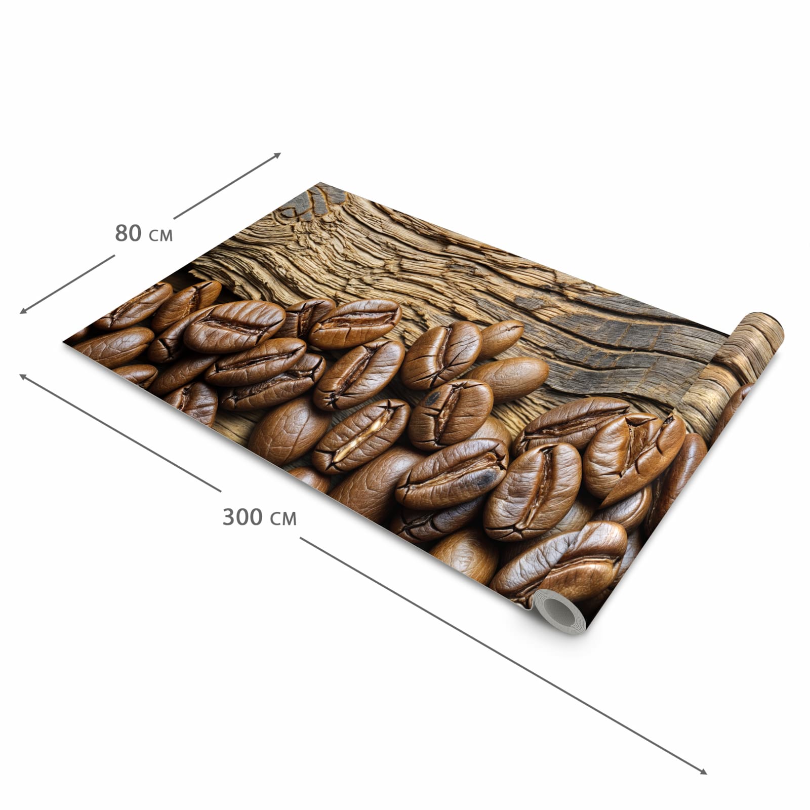 Flacher rutschfester Küchenläufer mit Motiv Kaffeebohnen Holz in der Grösse 80x280 cm