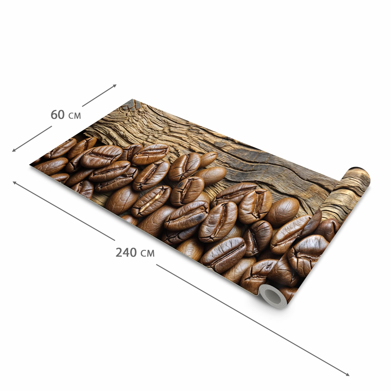 UV-beständiger Küchenläufer mit Motiv Kaffeebohnen Holz in der Grösse 80x280 cm