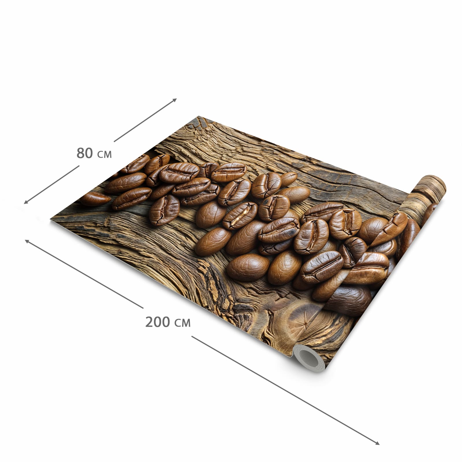 Schmutzabweisender rutschfester Küchenläufer mit Motiv Kaffeebohnen Holz in der Größe 80x280 cm