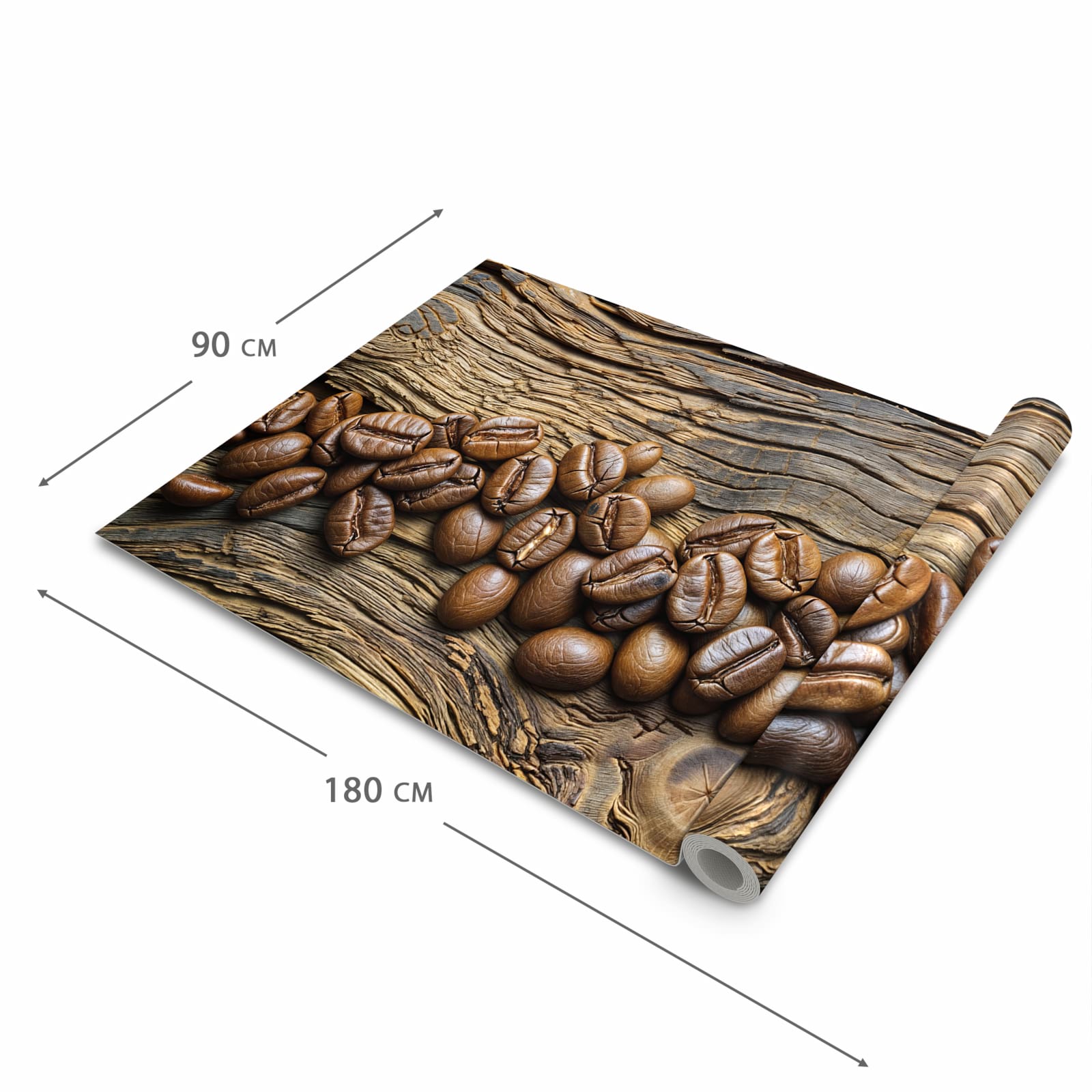 Pflegeleichter moderner Küchenläufer mit Motiv Kaffeebohnen Holz in der Größe 80x280 cm
