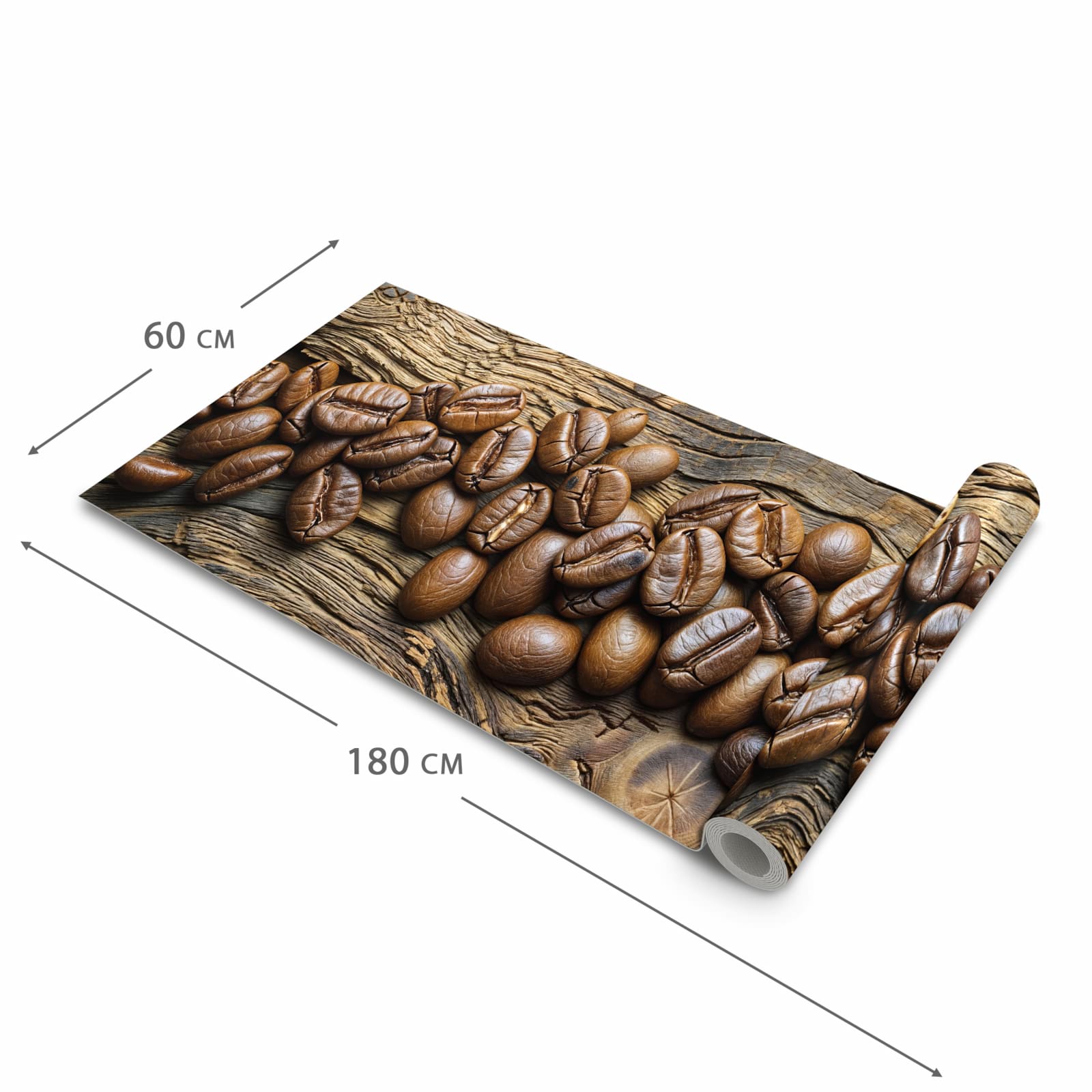 Abriebfester Küchenteppich mit Motiv Kaffeebohnen Holz in der Grösse 80x280 cm