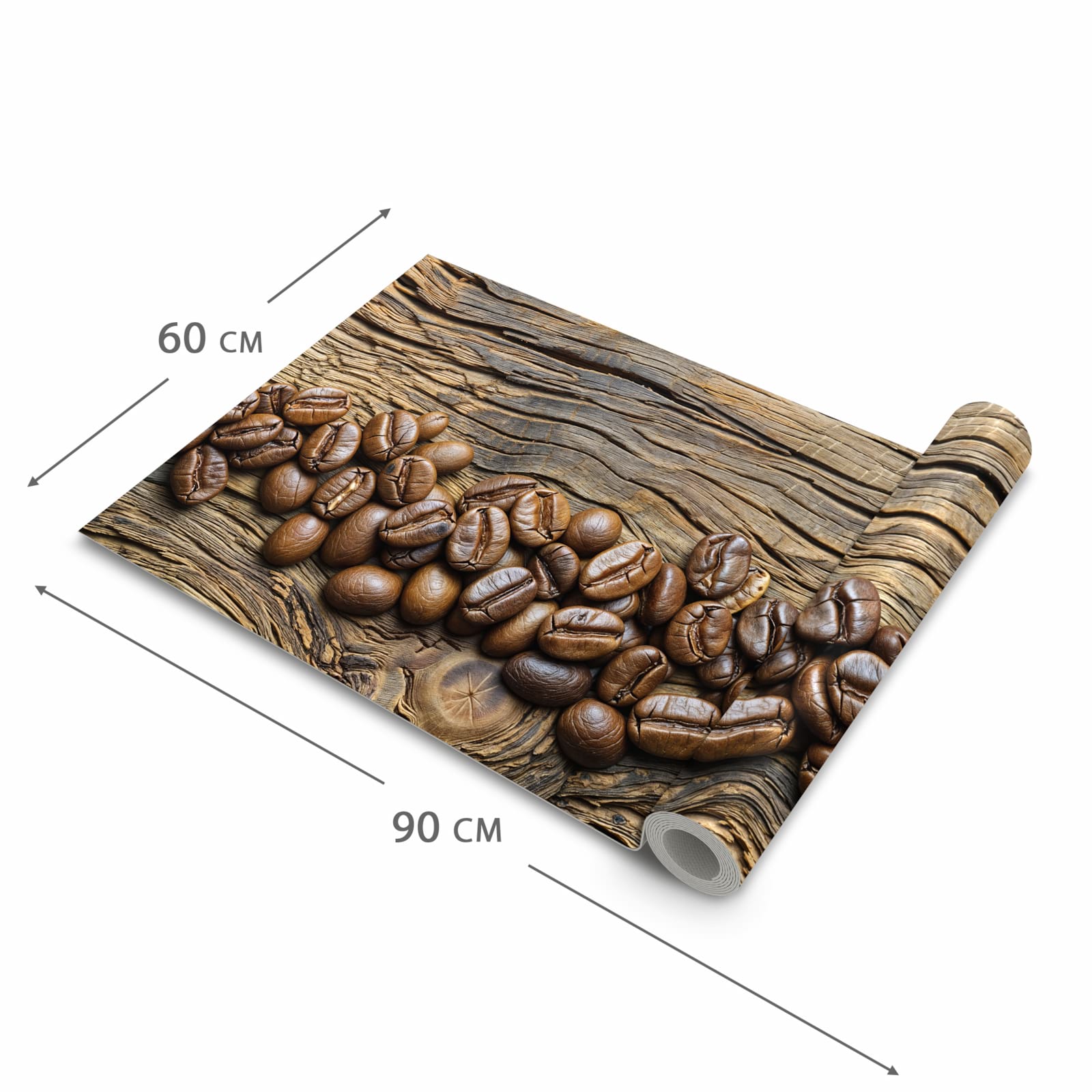 Fleckenresistenter rutschfester Küchenläufer mit Motiv Kaffeebohnen Holz in der Größe 80x280 cm