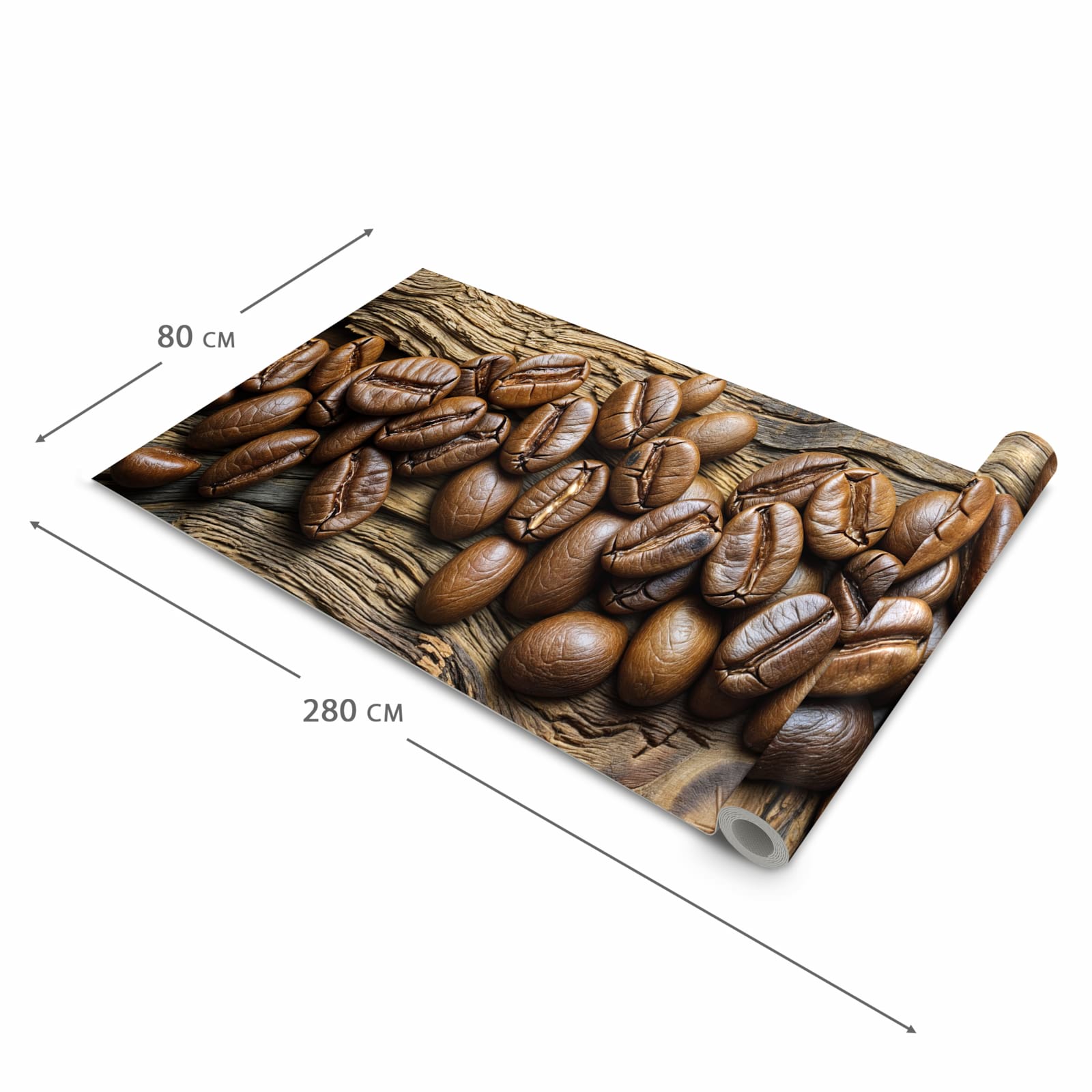Langlebiger waschbarer Küchenläufer mit Motiv Kaffeebohnen Holz in der Grösse 80x280 cm