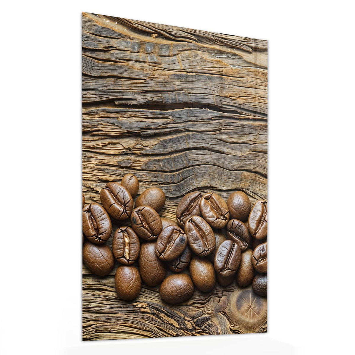 11 Größen – von 30 × 60 bis 60 × 150 cm – Wandbild - Kaffeebohnen auf Altholz - Hochformat