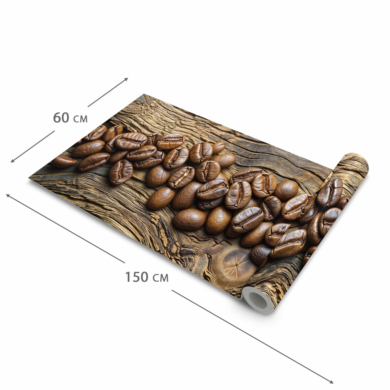 Geräuschdämpfender rutschfester Küchenteppich mit Motiv Kaffeebohnen Holz in der Grösse 80x280 cm
