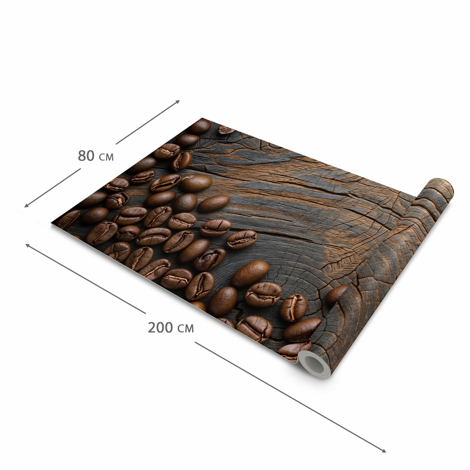 Bodenschonender waschbarer Küchenteppich mit Motiv Kaffeebohnenholz in der Grösse 80x250 cm