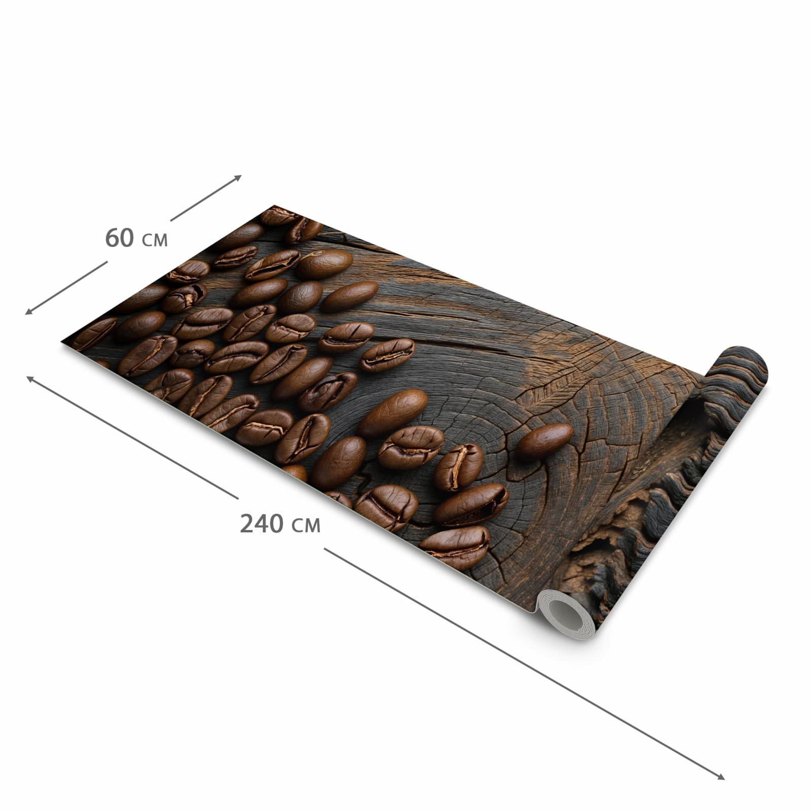 Waschbarer rutschfester Küchenteppich mit Motiv Kaffeebohnenholz in der Größe 80x250 cm