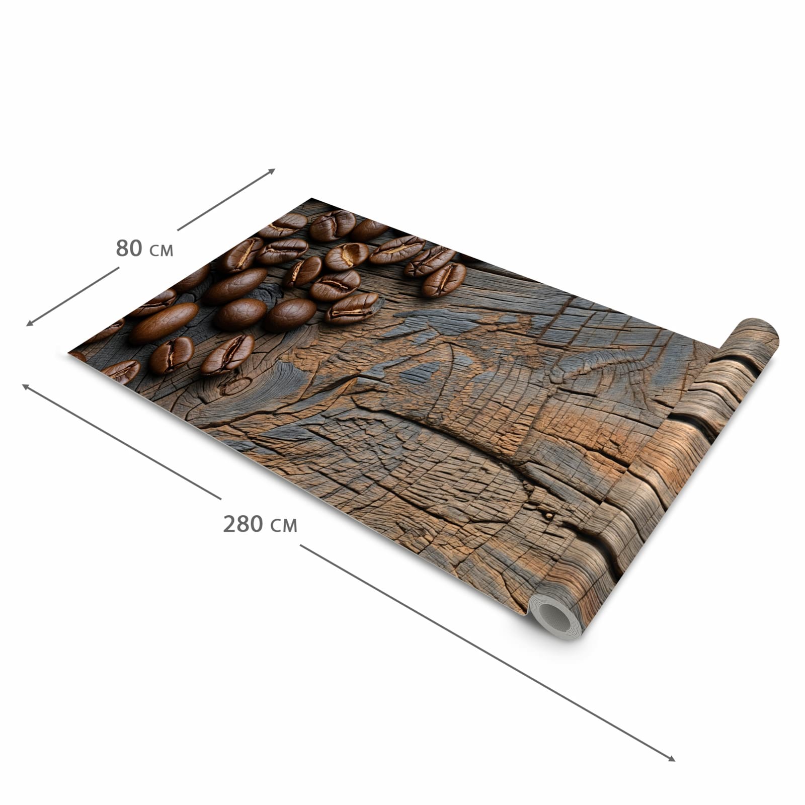 Bodenschonender rutschfester Küchenteppich mit Motiv Kaffeebohnenholz in der Grösse 80x250 cm