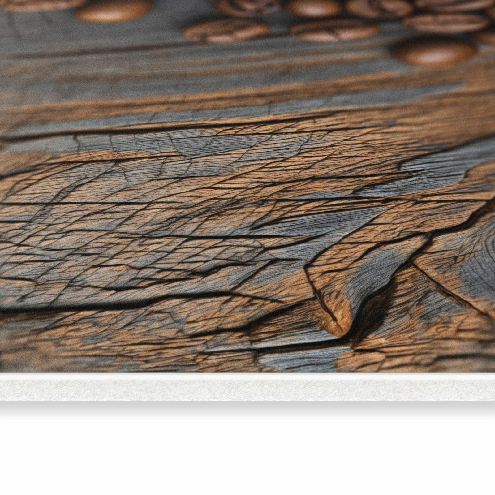 Küchenteppich mit Motiv Kaffeebohnenholz in seitlicher Ansicht für angenehme Haptik