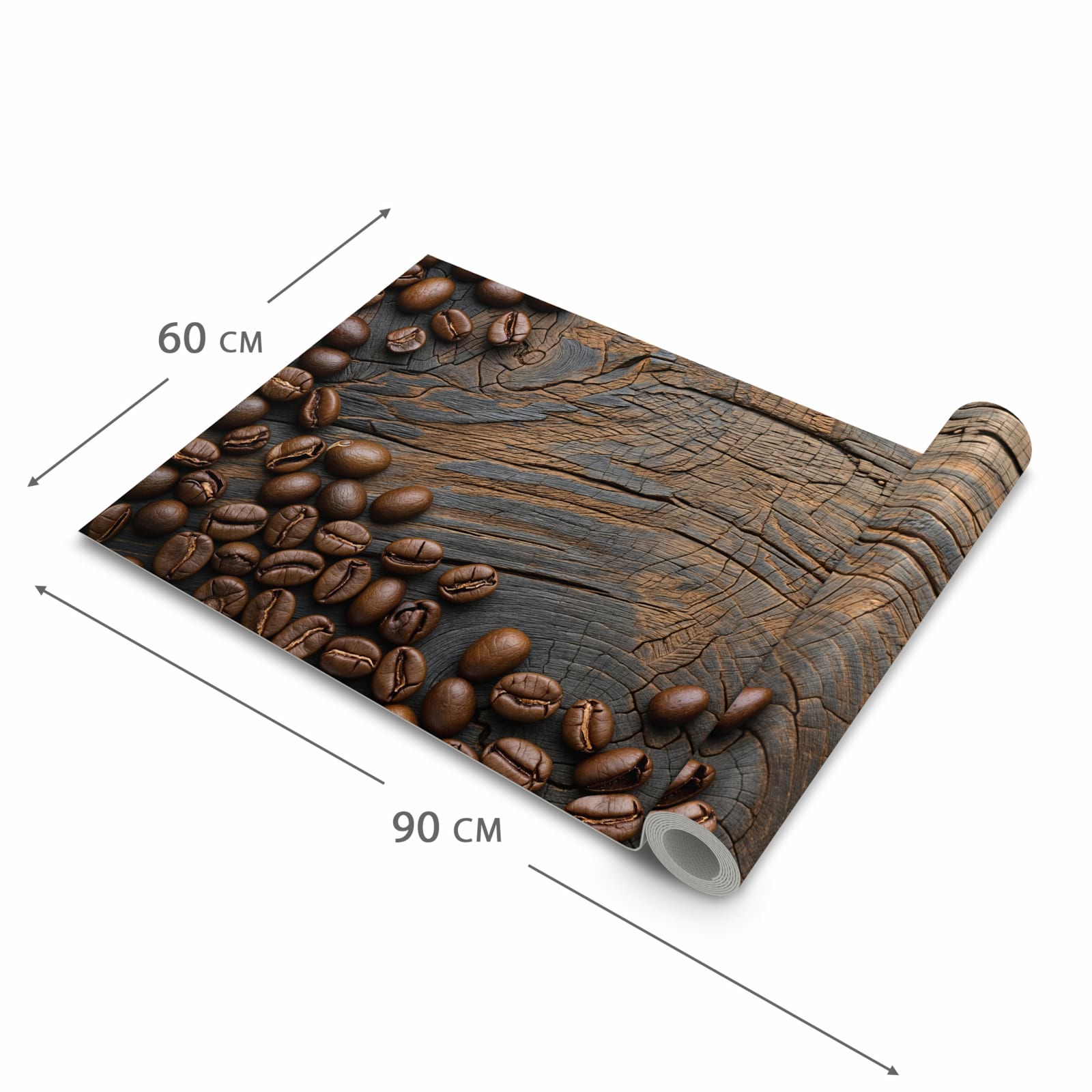 Feuchtigkeitsresistenter Küchenteppich mit Motiv Kaffeebohnenholz in der Grösse 80x250 cm
