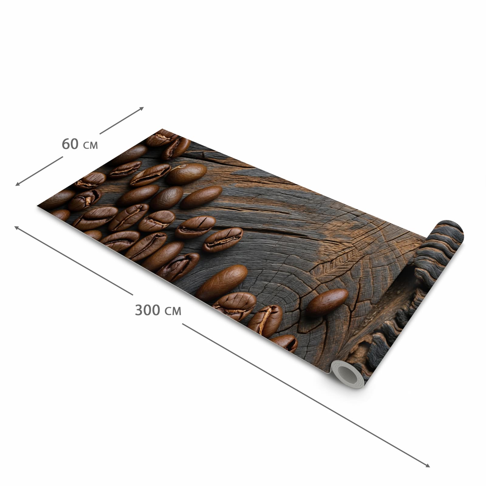 Rutschfester Bodenläufer Teppich mit Motiv Kaffeebohnenholz in der Grösse 80x250 cm