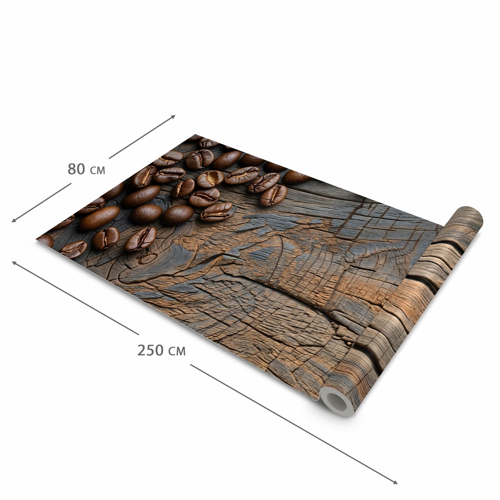 Organisierender Küchenläufer mit Motiv Kaffeebohnenholz in der Grösse 80x250 cm