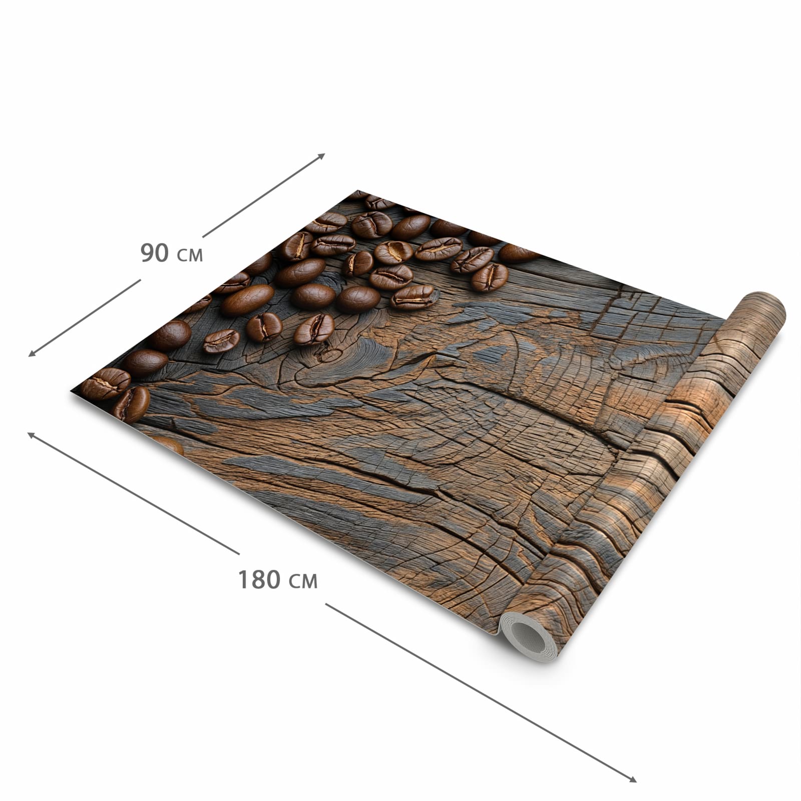 Formstabiler waschbarer Küchenteppich mit Motiv Kaffeebohnenholz in der Grösse 80x280 cm
