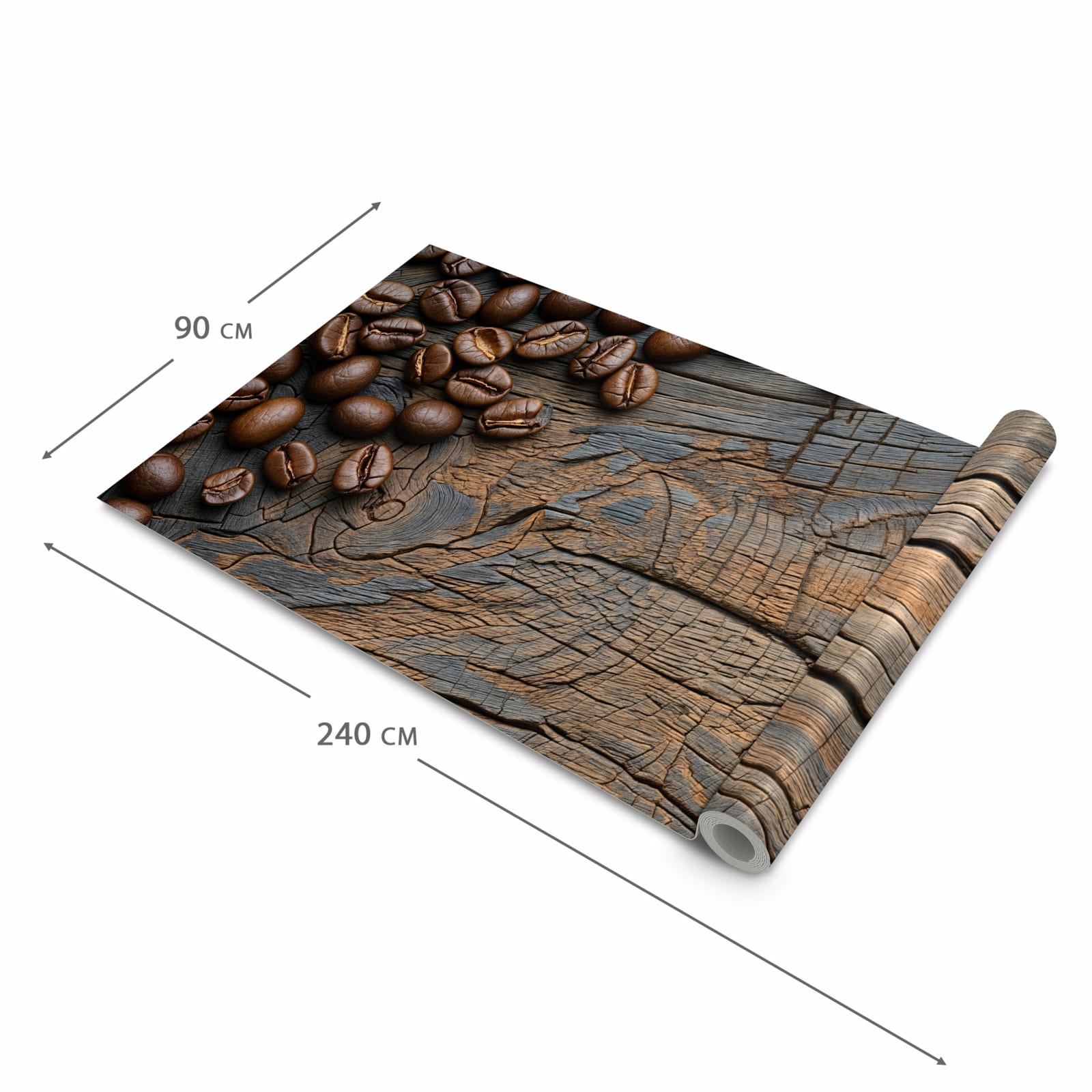 Waschbarer Küchenteppich mit Motiv Kaffeebohnenholz in der Grösse 80x280 cm für sichere Aufbewahrung