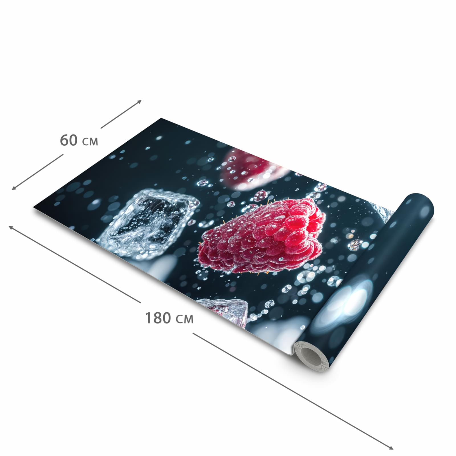 Waschbarer Küchenteppich mit Motiv Himbeeren im Regen in der Größe 80x250 cm für Trittkomfort