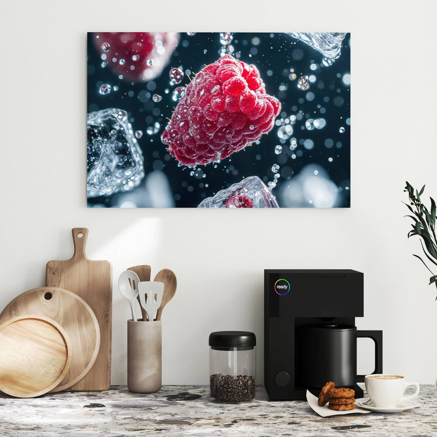 Maße Metall Magnettafel - Himbeeren und Eiswürfel