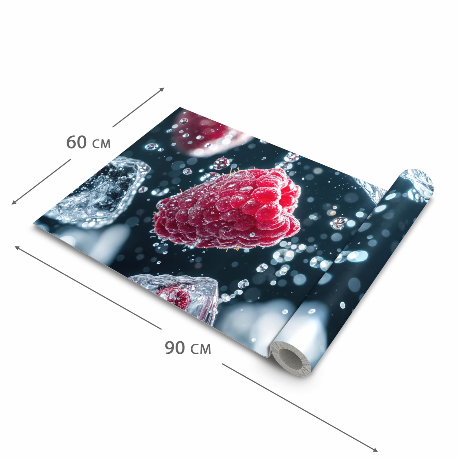Geruchsneutraler waschbarer Küchenläufer mit Motiv Himbeeren im Regen in der Grösse 80x250 cm