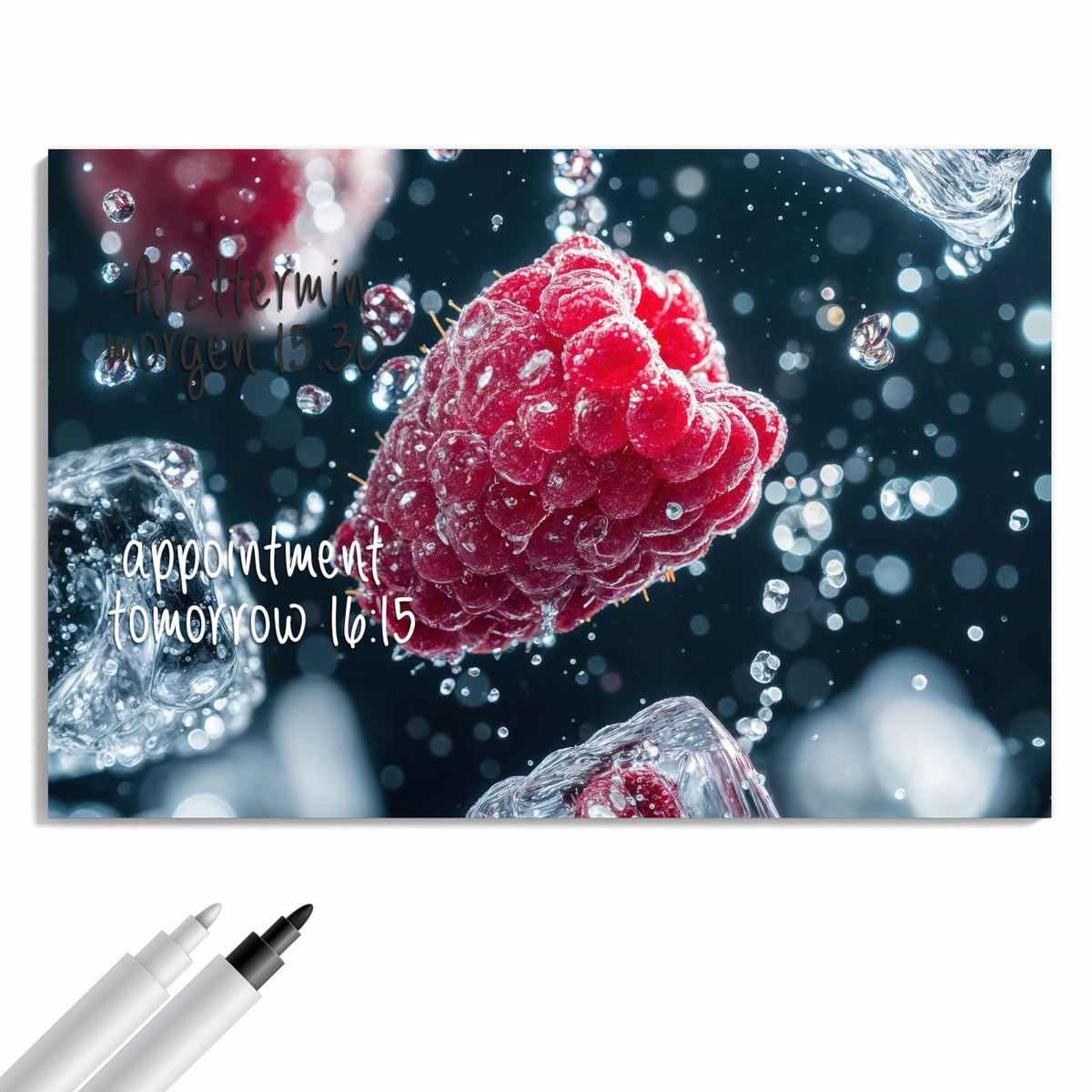 Beschreiben, abwischen, anheften – Metall Magnettafel - Himbeeren und Eiswürfel
